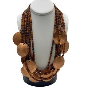 MONIES Gerda Lynggard Signed Multi-Strand Amber Horn Necklace New‎ old stock